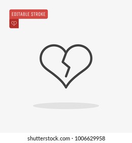 Outline broken heart icon isolated on grey background. Line love pictogram. Valentines day symbol for website design, mobile application, logo, ui. Editable stroke. Vector illustration. Eps10.