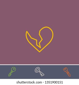 Outline broken heart icon.Best broken heart vector, illustrated icon for modern web and mobile design.Bonus broken key symbol
