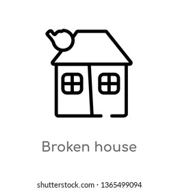 outline broken house vector icon. isolated black simple line element illustration from meteorology concept. editable vector stroke broken house icon on white background