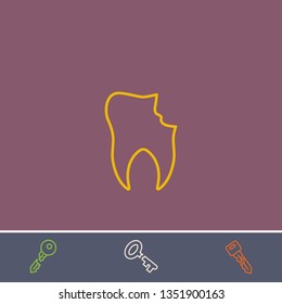 Outline broken tooth icon.Best broken tooth vector, illustrated icon for modern web and mobile design.Bonus broken key symbol