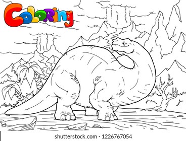 Outline Brontosaurus Dinosaur Illustration, Coloring page, A4