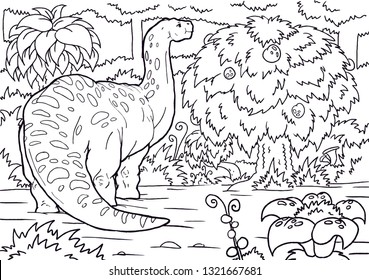 Outline Brontosaurus Dinosaur Illustration, Coloring page