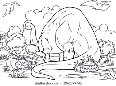 Outline Brontosaurus Dinosaur Illustration, Coloring page