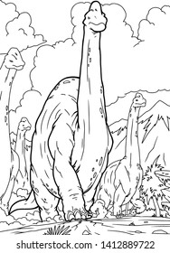 Outline Brontosaurus Dinosaur Illustration, Coloring page