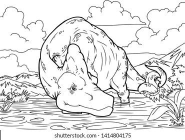 Outline Brontosaurus Dinosaur Illustration, Coloring page