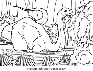 Outline Brontosaurus Dinosaur Illustration, Coloring page for childrens