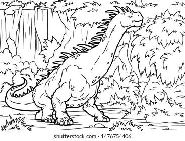 Outline Brontosaurus Dinosaur Illustration Coloring Page Stock Vector ...