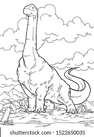 Outline Brontosaurus Dinosaur Illustration, Coloring page