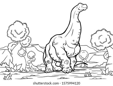 Outline Brontosaurus Dinosaur Illustration, Coloring page, book for childrens
