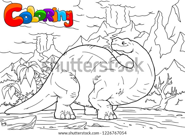 Outline Brontosaurus Dinosaur Illustration Coloring Page: stockvector