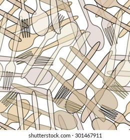 outline brown cutlery seamless pattern