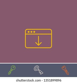 Outline browser with download icon.Best browser with download vector, illustrated icon for modern web and mobile design.Bonus broken key symbol