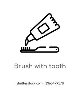 outline brush with tooth paste vector icon. isolated black simple line element illustration from medical concept. editable vector stroke brush with tooth paste icon on white background
