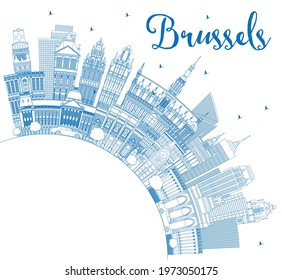 Skyline von Brüssel Belgien mit Blauen Gebäuden und Kopienraum. Vektorgrafik. Brüsseler Stadtbild mit Sehenswürdigkeiten. Business Travel and Tourism Konzept mit historischer Architektur.