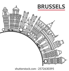 Outline Brussels Belgium City Skyline with Historic Buildings and copy space Isolated on White. Vector Illustration. Brussels Cityscape with Landmarks.