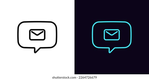 Outline bubble message icon, with editable stroke. Bubble message frame with mail sign, email notification pictogram. Inbox letter, mailing news, live support, internet spam. Vector icon for Animation