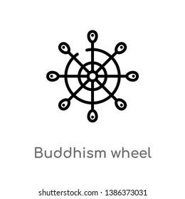 outline buddhism wheel vector icon. isolated black simple line element illustration from food concept. editable vector stroke buddhism wheel icon on white background