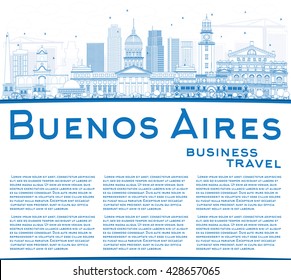 Outline Buenos Aires Skyline with Blue Landmarks and Copy Space. Vector Illustration.