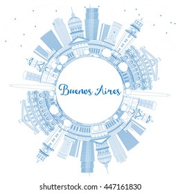 Outline Buenos Aires Skyline with Blue Landmarks and Copy Space. Vector Illustration.