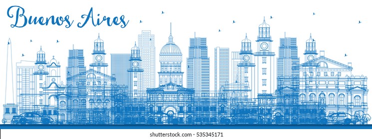 Outline Buenos Aires Skyline with Blue Landmarks. Vector Illustration