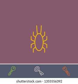 Outline bug icon.Best bug vector, illustrated icon for modern web and mobile design.Bonus broken key symbol