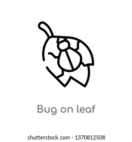 outline bug on leaf vector icon. isolated black simple line element illustration from animals concept. editable vector stroke bug on leaf icon on white background