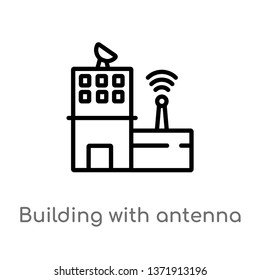 outline building with antenna vector icon. isolated black simple line element illustration from buildings concept. editable vector stroke building with antenna icon on white background