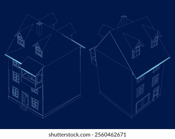 Outline building isometric style set. Vector illustration