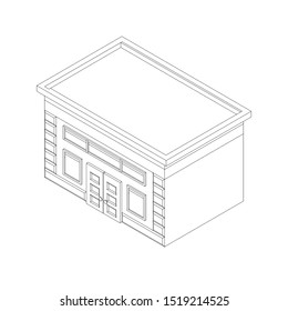 Outline of a building in isometry on white background