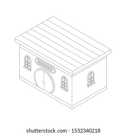Outline of a building with round doors in isometry