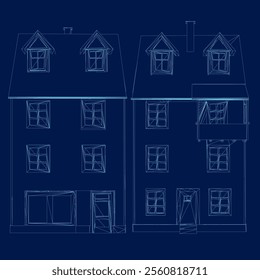 Outline building set. Front view. Vector illustration