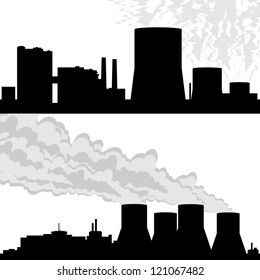 Outline of buildings and structures at the nuclear power plant. Illustration on white background.