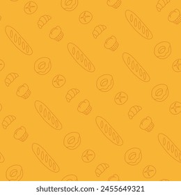 Outline Bunch of Bakery Bread baked Seamless Pattern Vector illustration Design