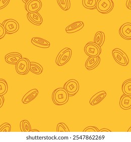 Outline Bunch of Coin Vector Seamless Pattern illustration Design