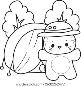 Outline of a bunch of cute cat with various activities.
Lineart of kawaii animal kitty for scrapbook and sticker.
outline of kitten in the camp
