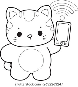 Outline of a bunch of cute cat with various activities.
Lineart of kawaii animal kitty for scrapbook and sticker.
outline of kitten bring a phone
