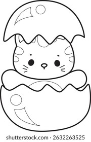 Contorno de um bando de gato bonito com várias atividades.
Lineart de kawaii animal kitty para scrapbook e adesivo.
esboço de gatinho na fenda de ovos
