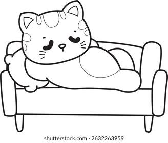 Outline of a bunch of cute cat with various activities.
Lineart of kawaii animal kitty for scrapbook and sticker.
outline of kitten laying in the chair

