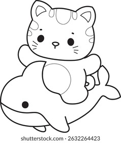 Outline of a bunch of cute cat with various activities.
Lineart of kawaii animal kitty for scrapbook and sticker.
outline of kitten riding a shark
