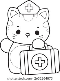 Outline of a bunch of cute cat with various activities.
Lineart of kawaii animal kitty for scrapbook and sticker.
outline of kitten bring a first aid kit
