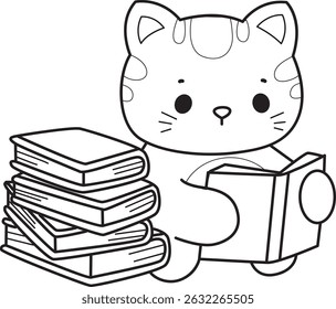 Outline of a bunch of cute cat with various activities.
Lineart of kawaii animal kitty for scrapbook and sticker.
outline of kitten reading a book
