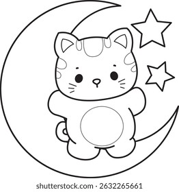 Outline of a bunch of cute cat with various activities.
Lineart of kawaii animal kitty for scrapbook and sticker.
outline of kitten stand up in the moon
