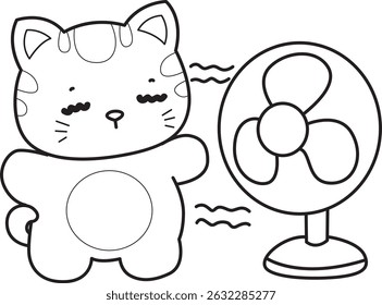 Outline of a bunch of cute cat with various activities.
Lineart of kawaii animal kitty for scrapbook and sticker.
outline of kitten feel the air from the fan
