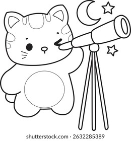 Outline of a bunch of cute cat with various activities.
Lineart of kawaii animal kitty for scrapbook and sticker.
outline of kitten see the moon by telescope
