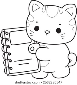 Outline of a bunch of cute cat with various activities.
Lineart of kawaii animal kitty for scrapbook and sticker.
outline of kitten bring a book
