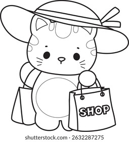 Outline of a bunch of cute cat with various activities.
Lineart of kawaii animal kitty for scrapbook and sticker.
outline of kitten bring a shopping bag
