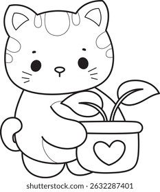 Outline of a bunch of cute cat with various activities.
Lineart of kawaii animal kitty for scrapbook and sticker.
outline of kitten bring a leaves in the pot
