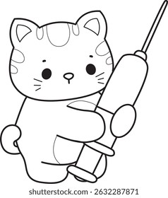 Contorno de um bando de gato bonito com várias atividades.
Lineart de kawaii animal kitty para scrapbook e adesivo.
contorno do gatinho trazer uma seringa
