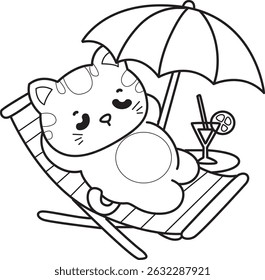 Contorno de um bando de gato bonito com várias atividades.
Lineart de kawaii animal kitty para scrapbook e adesivo.
esboço de gatinho deitado na praia

