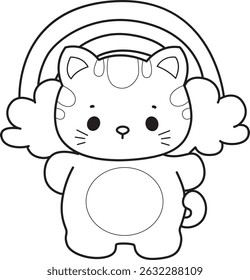 Contorno de um bando de gato bonito com várias atividades.
Lineart de kawaii animal kitty para scrapbook e adesivo.
contorno do gatinho em frente ao arco-íris

